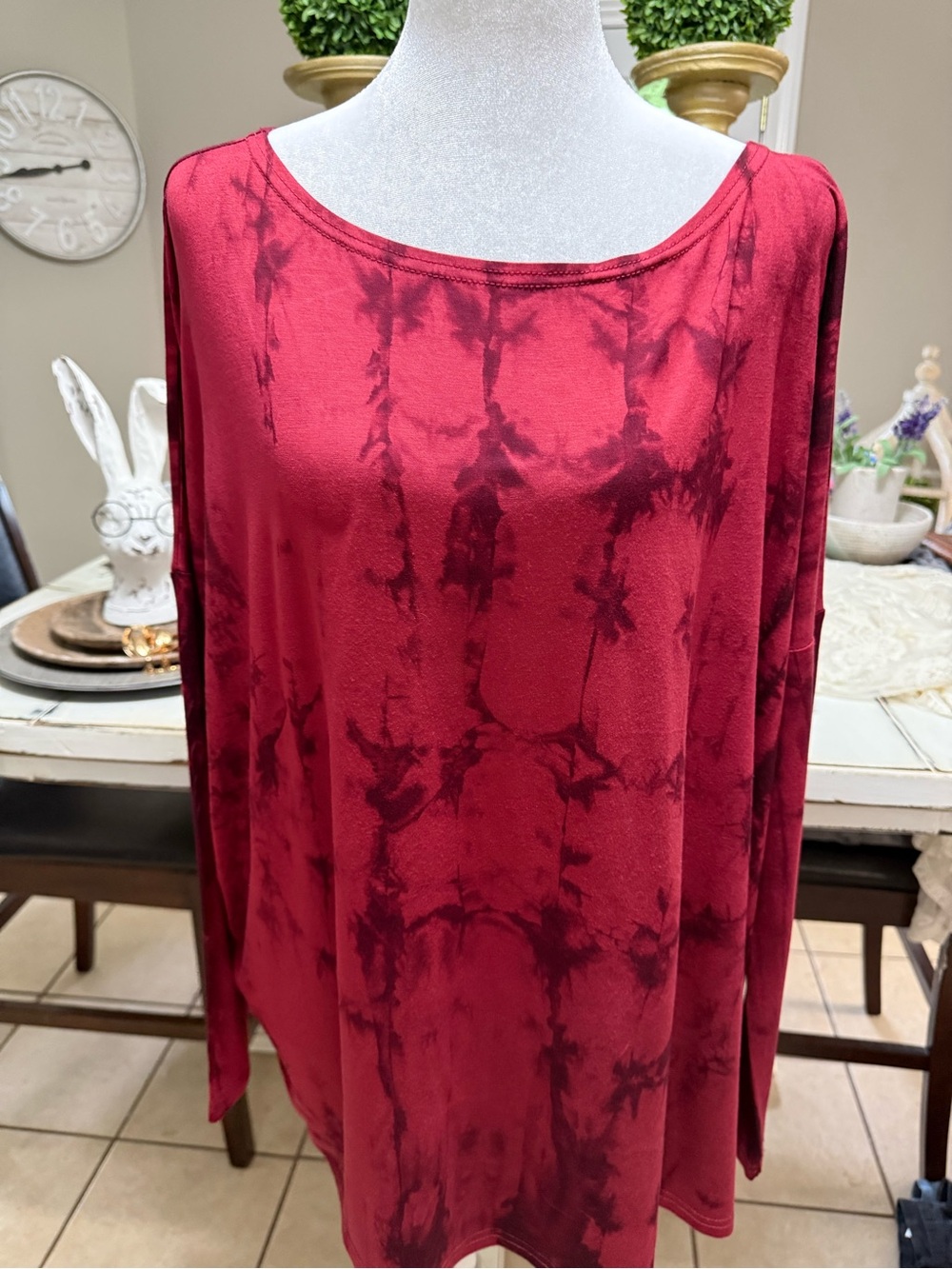 Piko 1988 Off-Shoulder Tie-Dye Long Sleeve Top - Burgundy‎ - Picture 2 of 5